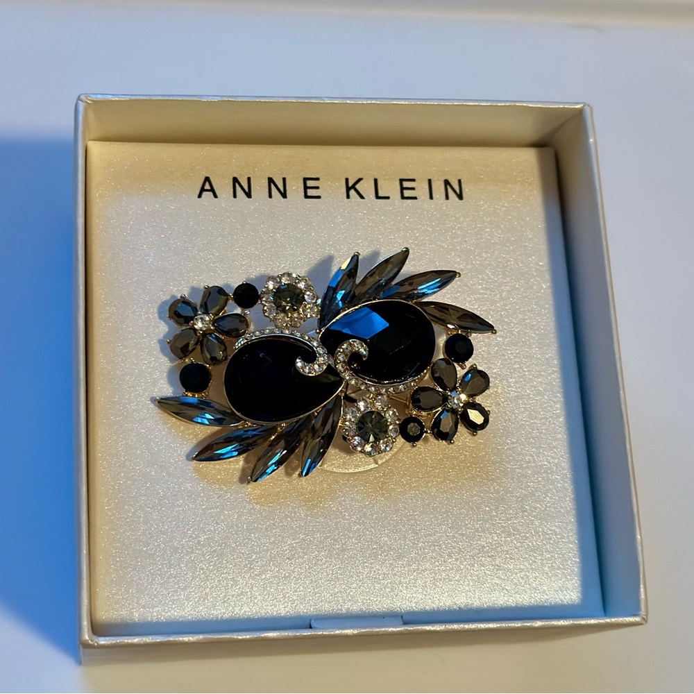 Anne Klein Black and Silver Brooch